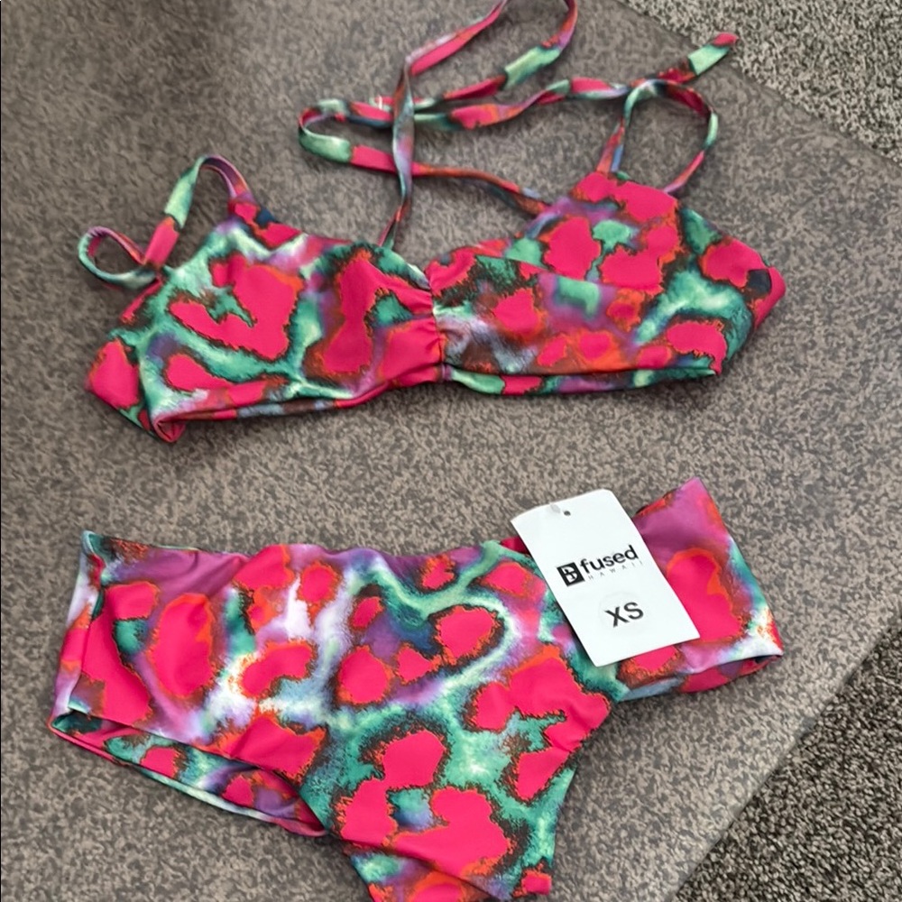 Women's Pink and Green Bikini Set